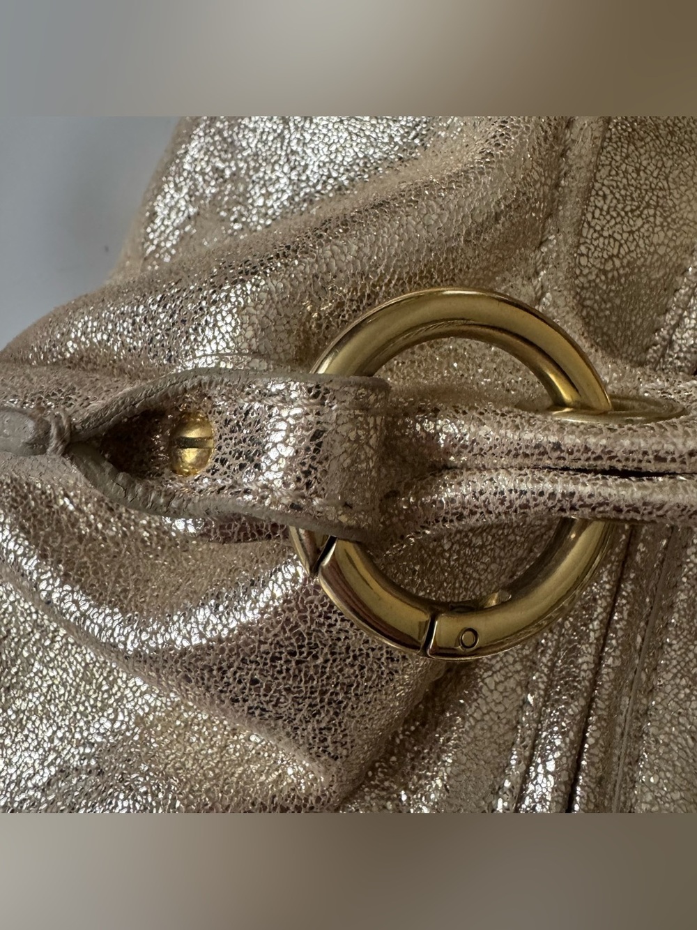 Vintage MOSCHINO Shimmering Gold Champagne Leather Italy Shoulder Hobo Bag - Picture 16 of 16